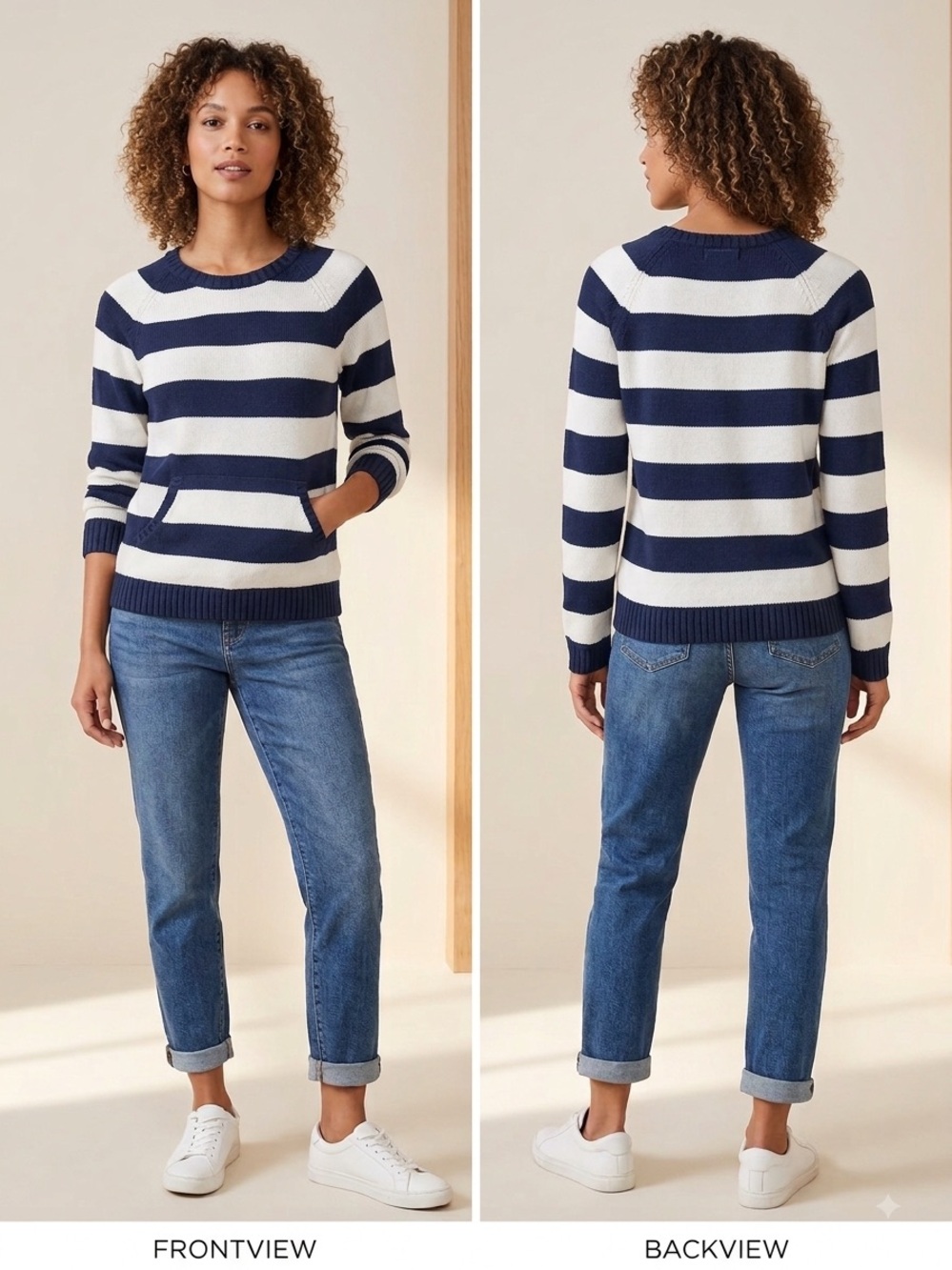 LOFT Cotton Navy and White Striped Crewneck Nautical Preppy Sweater SZ M